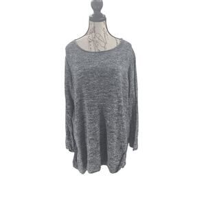 Eileen Fisher 100% Organic Cotton Gray Marled Knit Asymmetrical Hem tunic Top